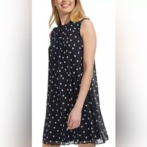 Tommy Hilfiger Women's Sleeveless Ruffled Chiffon Polka Dot Shift Dress